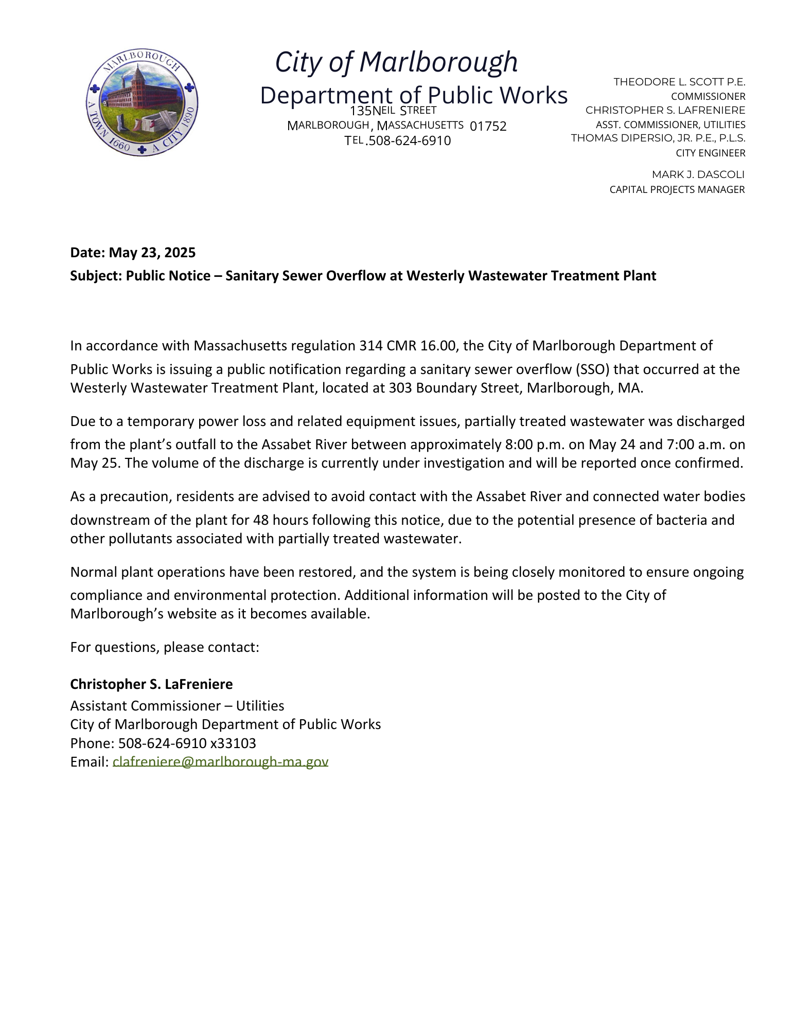 Westerly Treatment Plant - 5-23-25 SSO notification.pdf