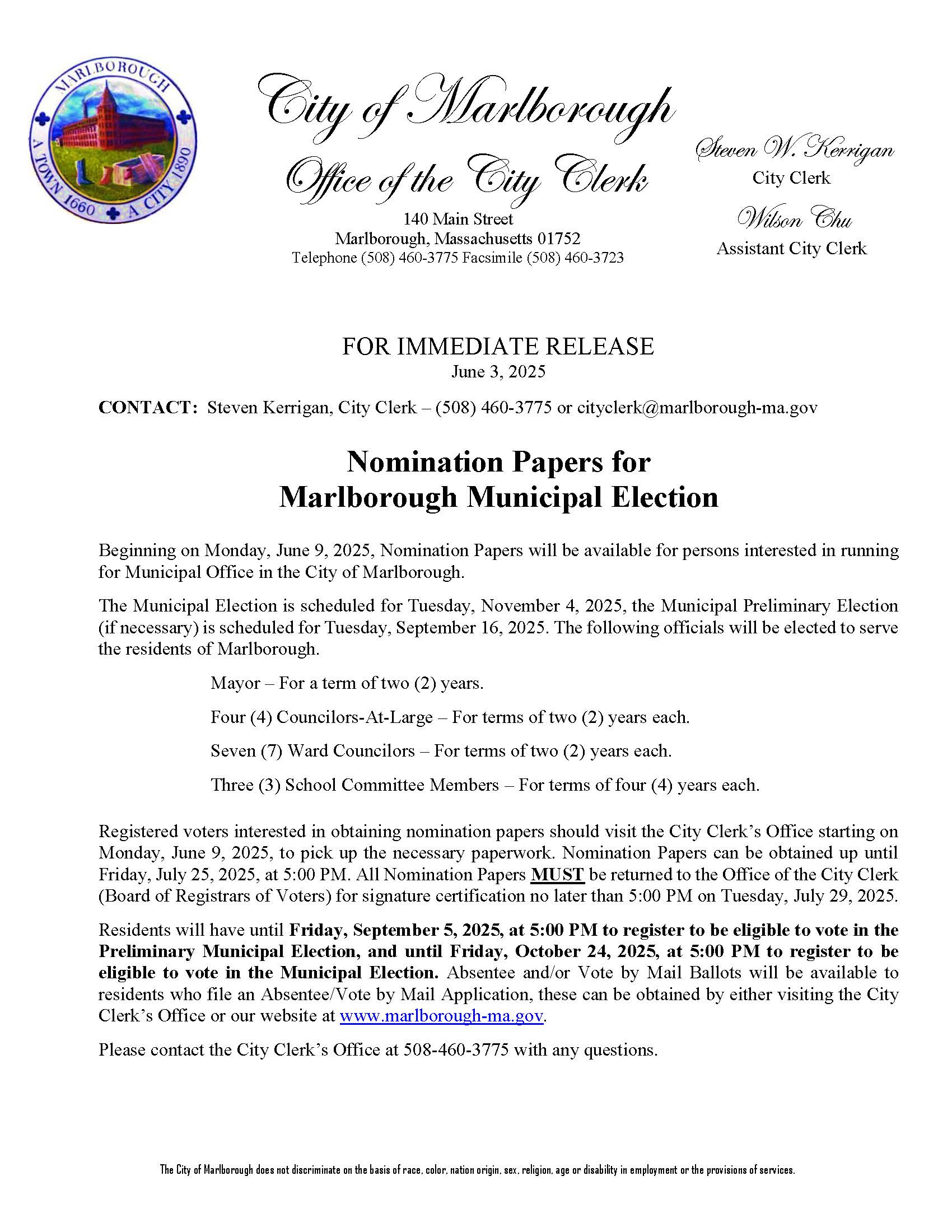 2025 Nomination Papers - Press Release