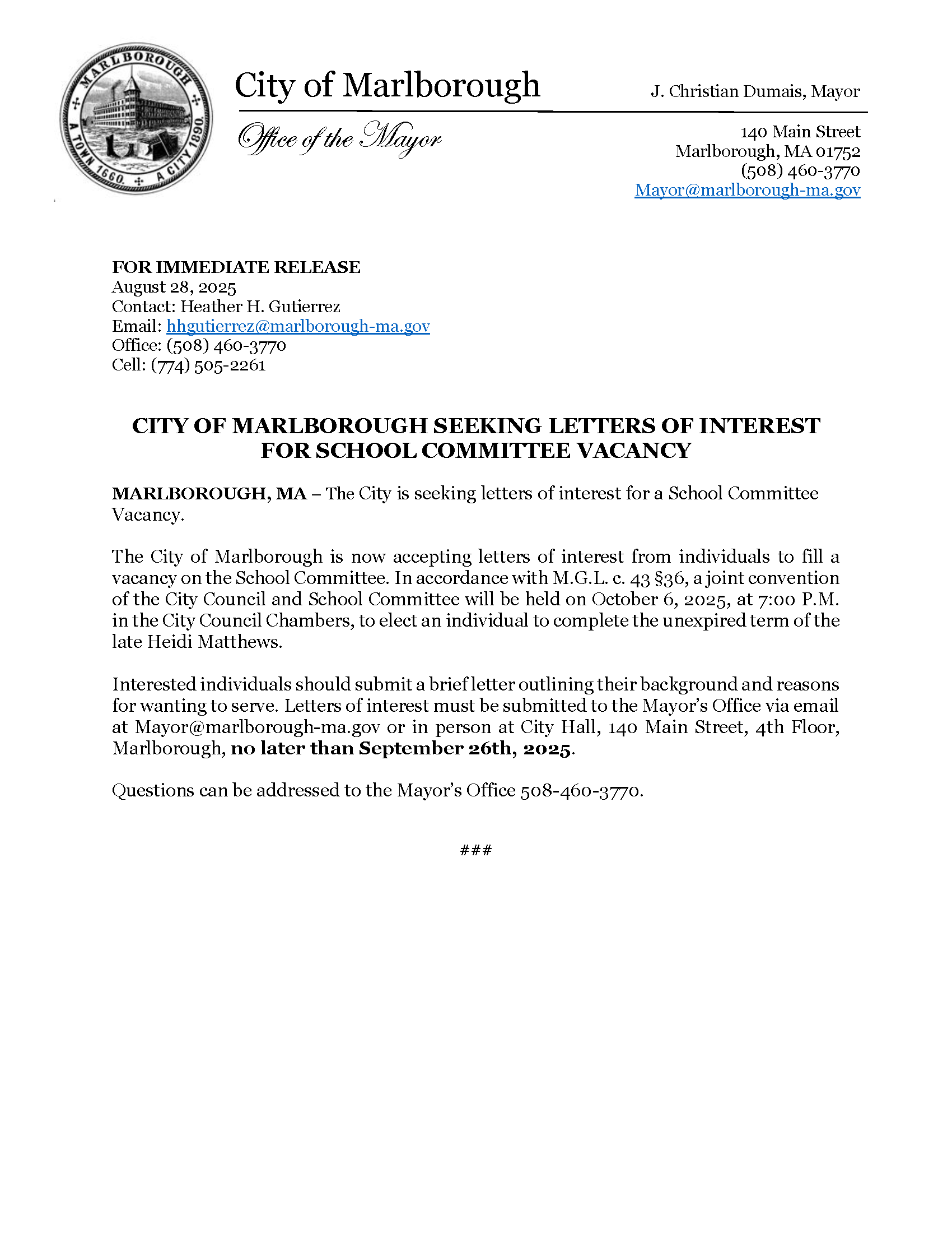 Joint Convention Vacancy for SC Final